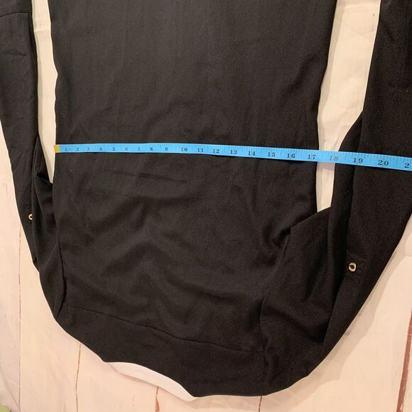 Calvin Klein XS Office Work Career Blouse Roll-up Sleeves Black White Gold Zip - Picture 16 of 16